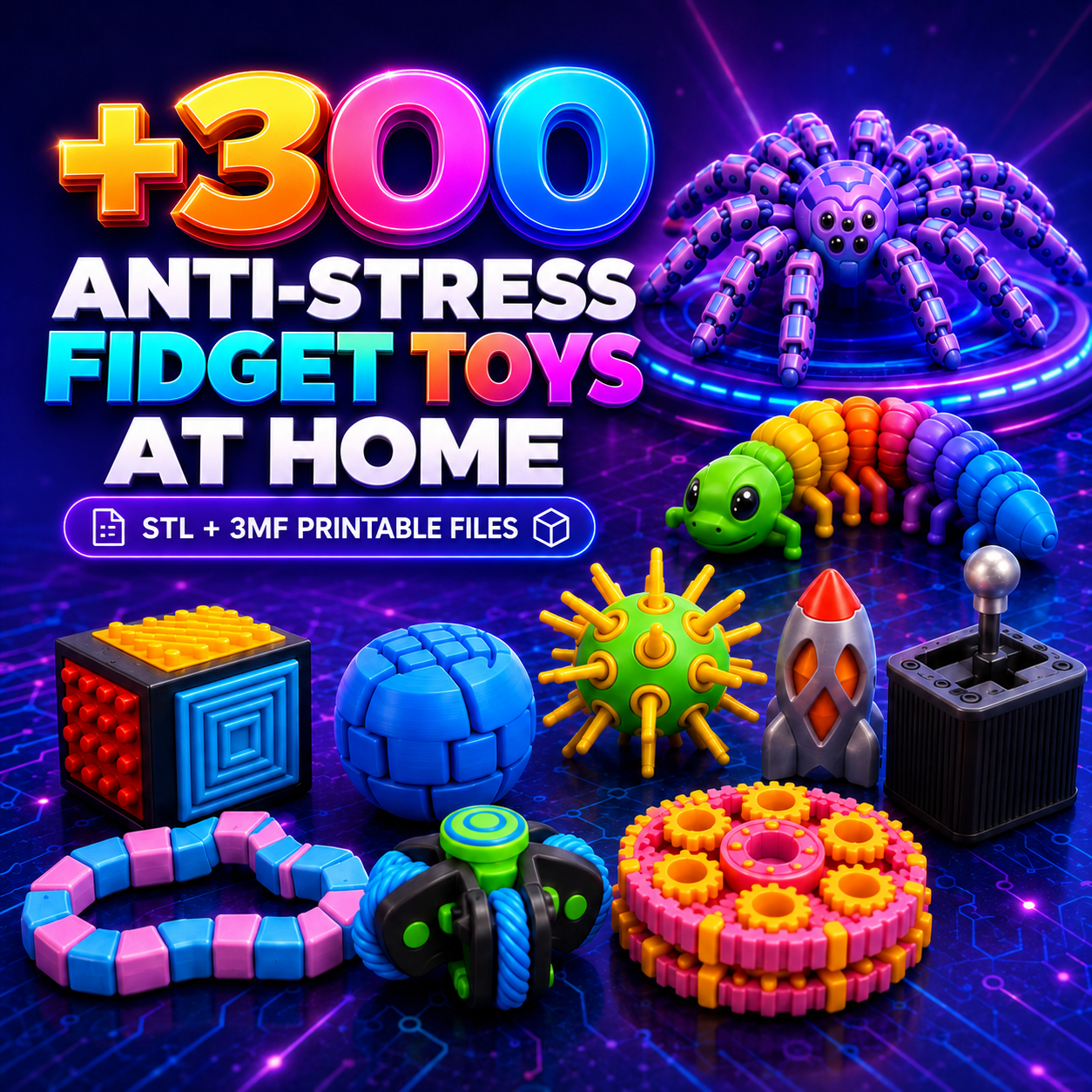 Collection of colorful anti-stress fidget toys included in the vault